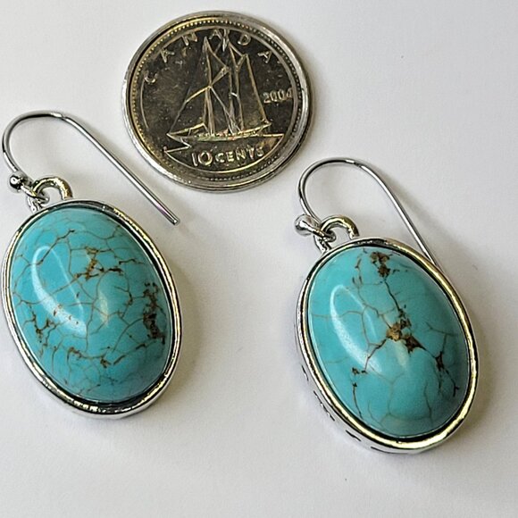 Oval Howlite Earrings Turquoise BLue Oval Blue - Picture 6 of 9